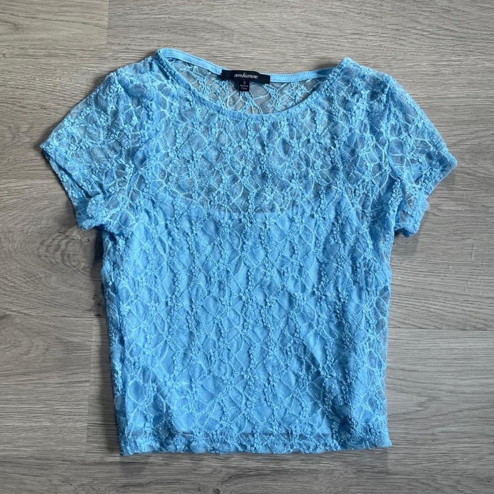 Blue Cropped Fitted Short Sleeve Blouse